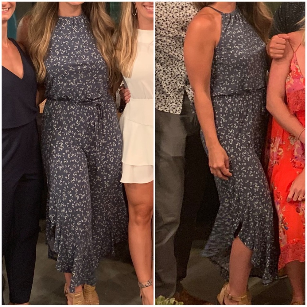 1. State Ruffle-Hem Afternoon Bouquet Jumpsuit Blue Floral